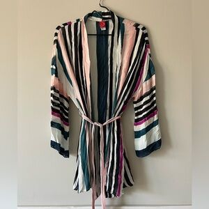 Red Carter Striped Tie Waist Kimono Cover Up Cardigan XS/S Resort Beach Boho